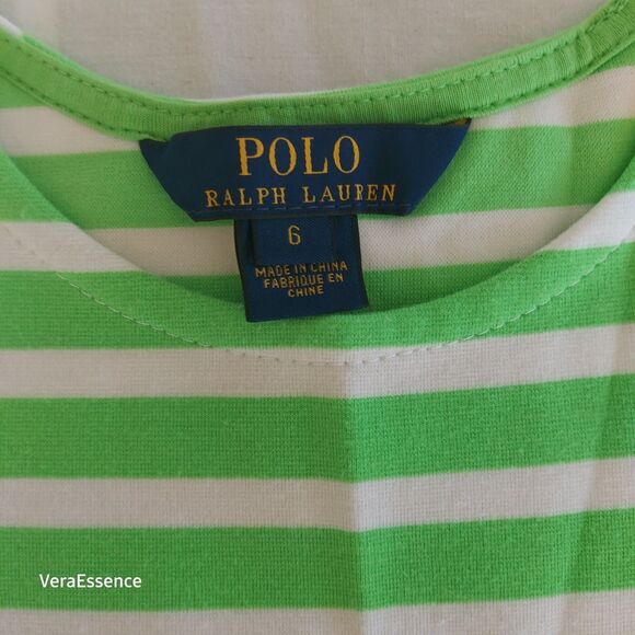 Polo Ralph Lauren Dress Girls Size 6 Green White stripes pleated Cute - Picture 3 of 4